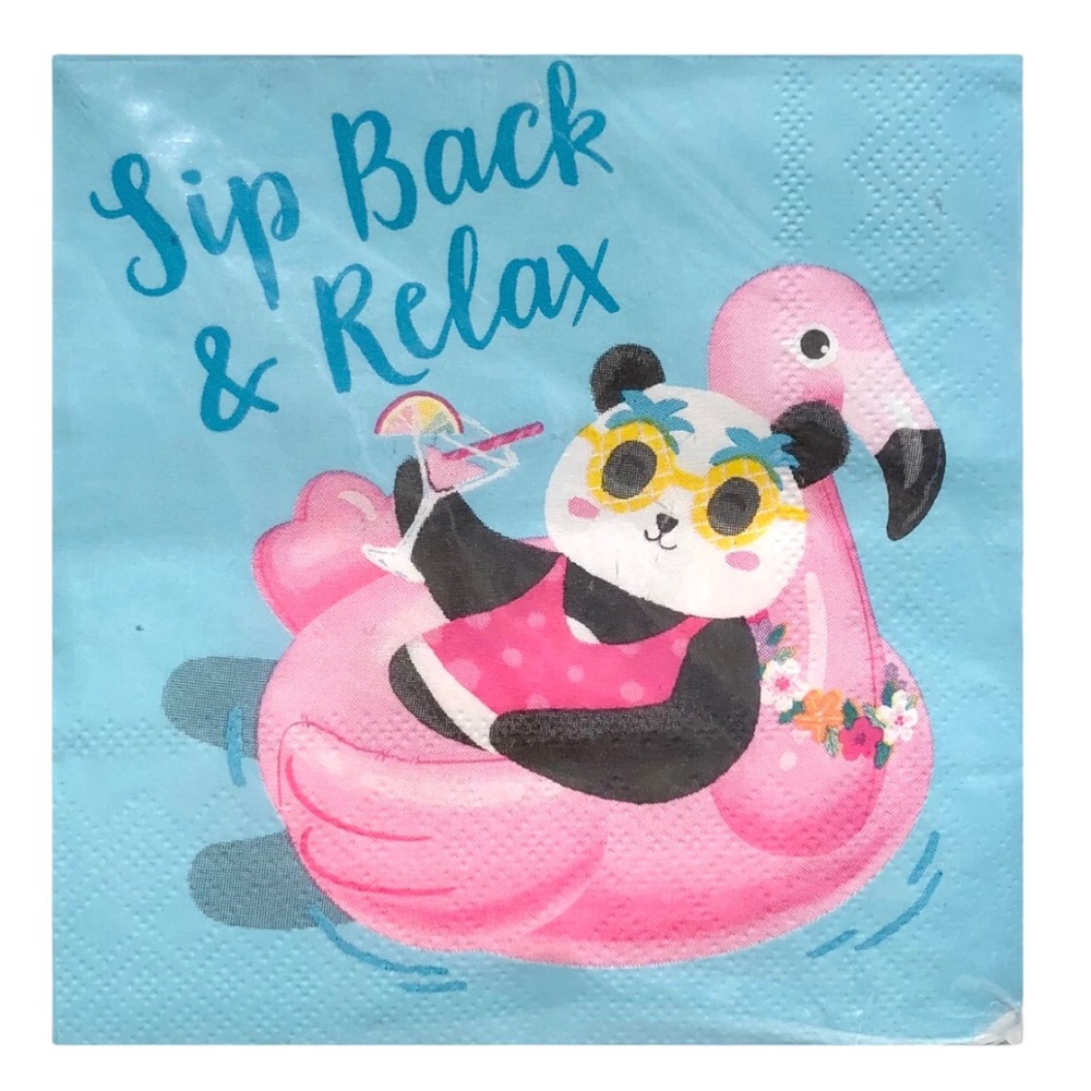 Clementine Two (2) SINGLE Panda Flamingo Pool Float Decoupage Cocktail Napkins